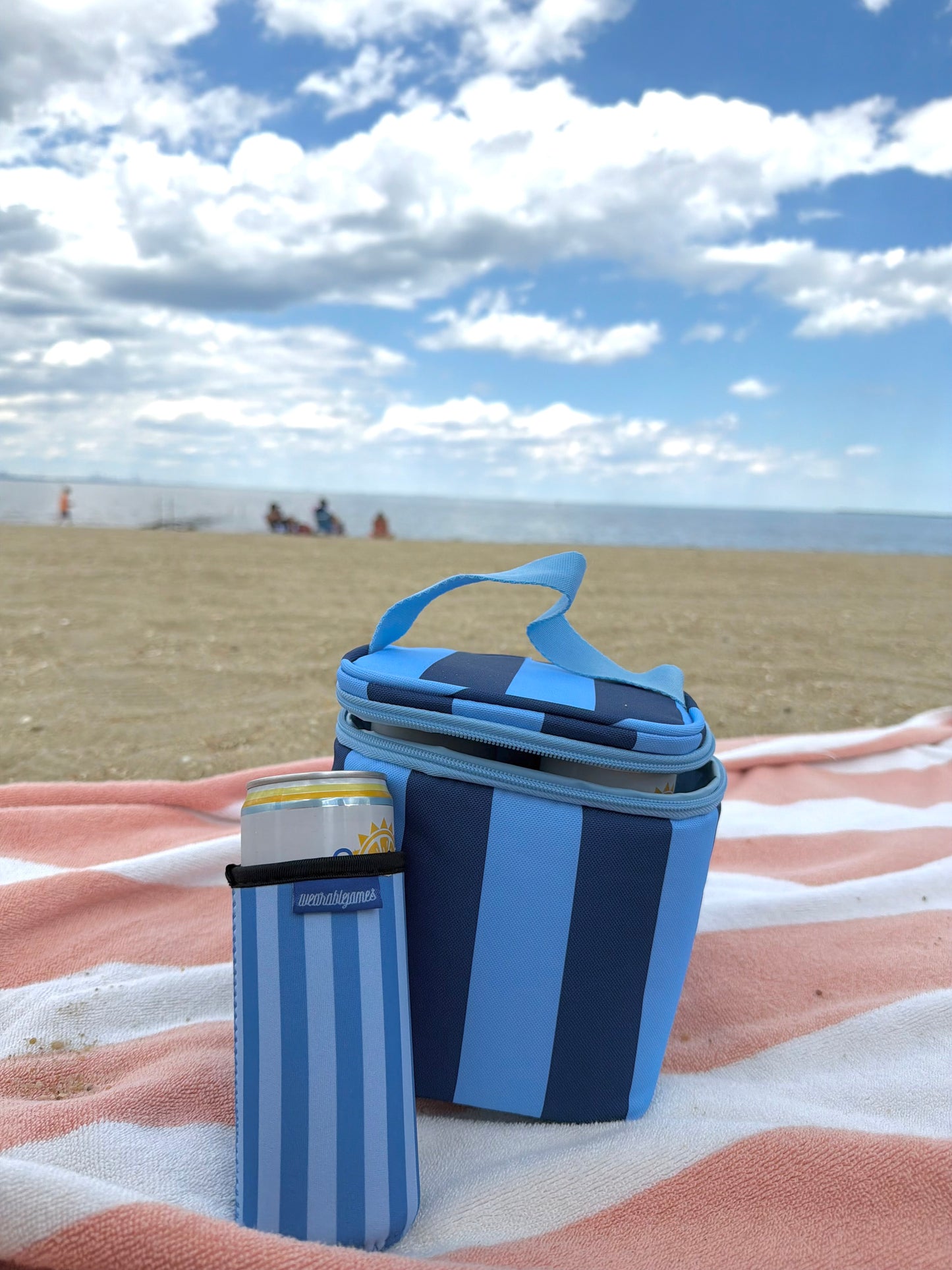Stripped Ocean Blue Tall Can Drink Sleeve