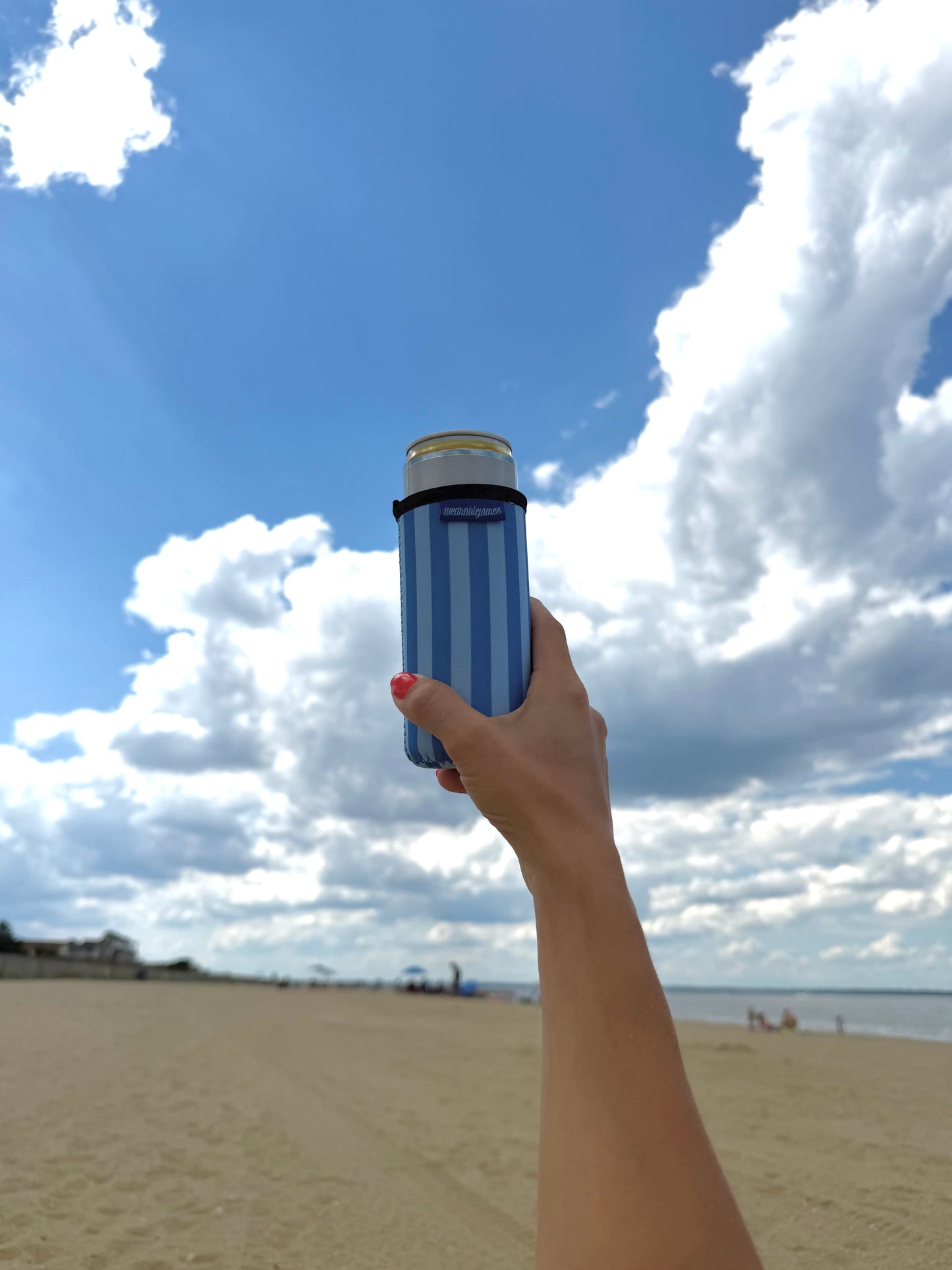 Stripped Ocean Blue Tall Can Drink Sleeve