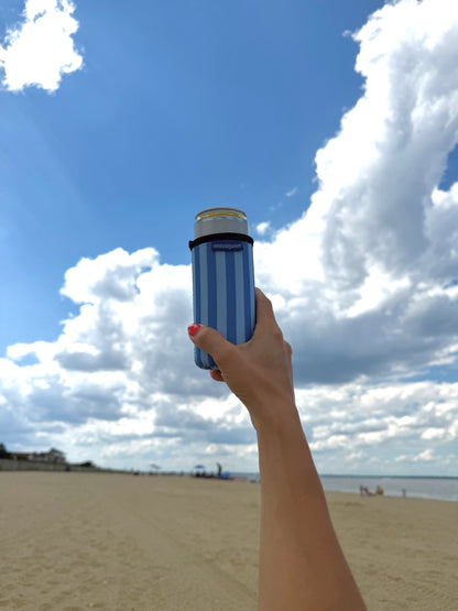 Stripped Ocean Blue Tall Can Drink Sleeve