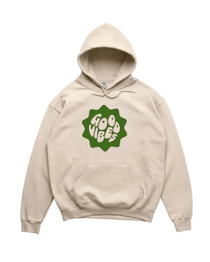 Good Vibes Retro Bubble Hoodie – Neutral Sand