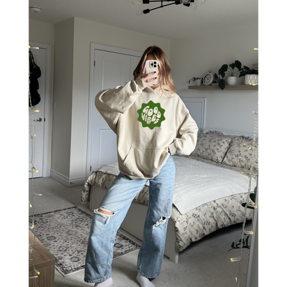 Good Vibes Retro Bubble Hoodie – Neutral Sand